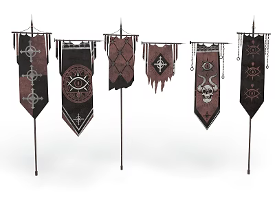 Mystical Decorative Banners With Eye Skull And Geometric Pattern Designs 3d model