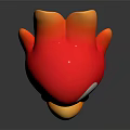 Red Orange Bird Toy With White Face Black Eyes On Black Surface With Reflection