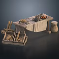 Rustic Wooden Dining Chairs With Farmhouse Table Fresh Bread Fruits And Clay Pots