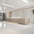 Modern Front Desk Reception Area With Pendant Lights And Indoor Green Plant Design