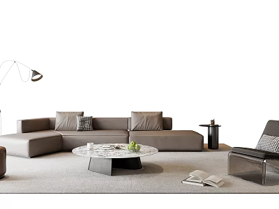 Modern Sectional Sofa Coffee Table Set With Marble Top Pillows And Floor Lamp 3d model