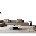 Modern Sectional Sofa Coffee Table Set With Marble Top Pillows And Floor Lamp