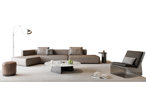 Italian Sofa Coffee Table Combination Leisure Chair Stool Leather Floor Lamp Fruit Side Table 3d model