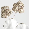 Ornamental Decor Set For Home Interior With White Gold Rim Vases And Beige Flowers