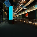 Modern Japanese Restaurant Interior With Stylish Blue Lighting And Wooden Dining Tables
