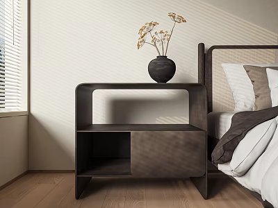 Modern Dark Corner Table in Bedroom with Black Vase and Dried Flowers and Natural Light 3d model