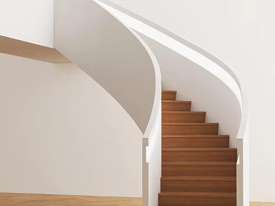 Modern Staircase Design With Curved White Handrail And Wooden Steps Interior 3d model