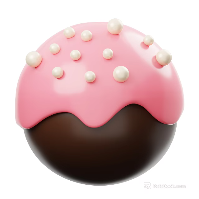 Pink Frosting Covered Chocolate Dessert Ball With White Pearl Decorations 3d model 