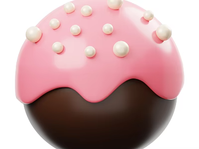Pink Frosting Covered Chocolate Dessert Ball With White Pearl Decorations 3d model