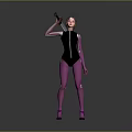 Futuristic Female Game Movie Character Wearing Purple Bodysuit Black Vest And Sword