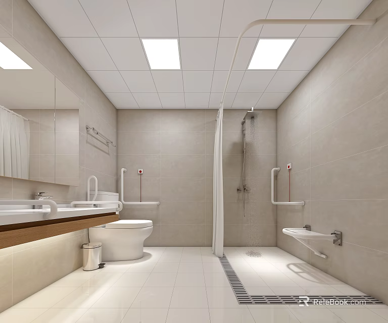 Accessible Restroom Design With Toilet Sink Shower And Grab Bars 3d model 