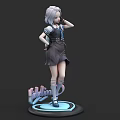 Felicia 3D Model Anime Character in School Uniform with Silver Hair and Name Base