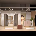 Elegant Modern Clothing Store Interior With Gold Decor Display Racks And Mannequins