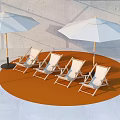 Outdoor Lounge Chairs With White Umbrellas On Orange Floor And Gray Wall