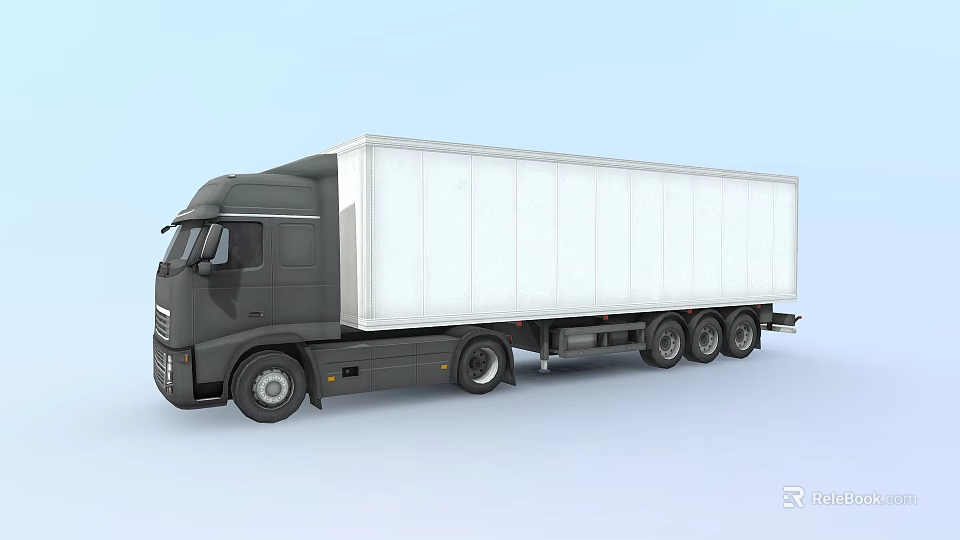 Black Cab Truck With White Cargo Container And Multiple Wheels On Light Blue Background 3d model