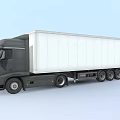 Black Cab Truck With White Cargo Container And Multiple Wheels On Light Blue Background 3d model