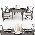 Stylish Dining Table Set With Upholstered Chairs Candles And Tableware 3d model