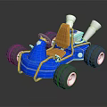 Blue Go Kart With Orange Seat Large Wheels And Silver Exhaust Pipes