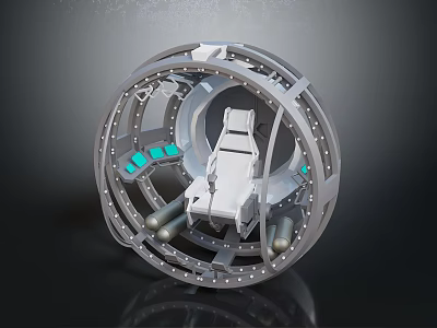 Space Landscape In Spherical Sci Fi Chamber With Interior Seat Metal Frame And Blue Lights 3d model
