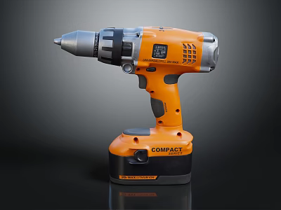 Orange And Gray Compact Cordless Drill With Battery Powered Power Tool Design 3d model