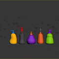 Colorful Plastic Bottles With Liquid Splash And Bubbles On Dark Background