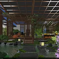 Serene Roof Garden Featuring Wooden Lattice Climbing Vines Stone Path Red Maple And Water Feature