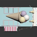 Delightful Pink And Blue Ice Cream Truck With Cone Colorful Scoops Striped Awning And Banners