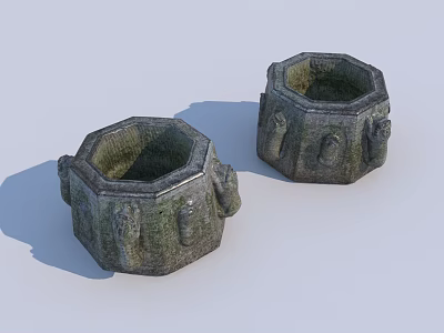 Vintage Stone Garden Planters With Octagonal Shape And Intricate Carved Details 3d model