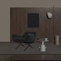 Modern Gray Lounge Chair With Velvet Upholstery Wooden Wall Panel Side Table And Floor Lamp