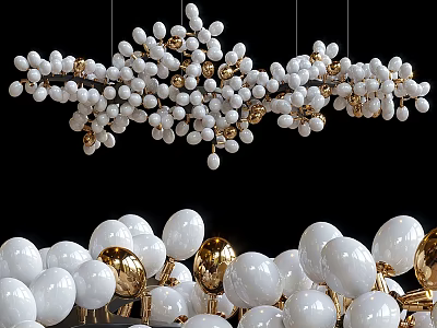 Elegant Modern Chandelier With White Spherical Balls And Golden Decorative Accents 3d model