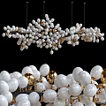 Elegant Modern Chandelier With White Spherical Balls And Golden Decorative Accents