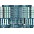 Modern Multi Storey Office Building With Glass Facade And Colorful Columns