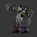 Detailed 3D Mechanical Robot Character With Silver Armor Red Blue Accents And Weapon Standing