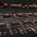 Rusty Metal Pipes With Different Types Of Fittings In Industrial Display Setup