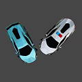 Blue Sports Car and White Police Car with Red and Blue Lights and Futuristic Design