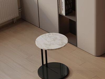 Modern Side Table With White Marble Top And Black Circular Metal Base 3d model