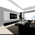 Modern Living Dining Room Interior Design With Black Table Sofa And Floor to Ceiling Window