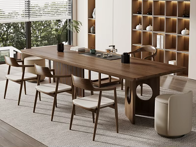 -Ji modern style tea table and chair combination tea table tea table tea chair big board table tea table reception table 3d model