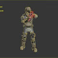 Game Movie Character In Blue Green White Combat Gear Holding Orange Weapon With Number 02