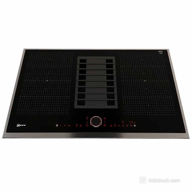 Glen Black Electric Cooktop With Control Panel Knob And Ventilation Holes 3d model 