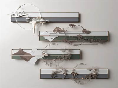Modern Luxury Metal Wall Decor With Flower Elements Geometric Lines And Horizontal Hanging Design 3d model