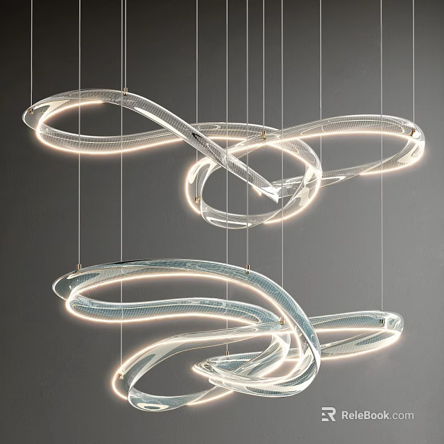 Elegant Modern Curved Spiral Chandelier with Transparent Design and Lighting Effect 3d model 