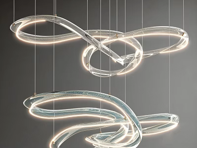 Elegant Modern Curved Spiral Chandelier with Transparent Design and Lighting Effect 3d model