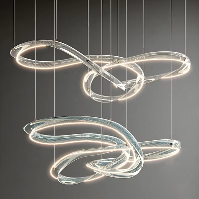 Elegant Modern Curved Spiral Chandelier with Transparent Design and Lighting Effect 3d model