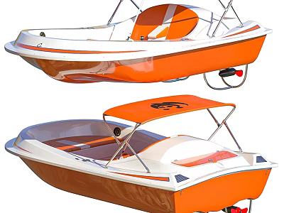 Orange And White Wooden Boat With Canopy And Comfortable Seats Design 3d model