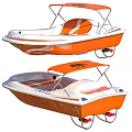 Orange And White Wooden Boat With Canopy And Comfortable Seats Design