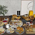 Freshly Baked Assorted Pastries Bread Croissants with Berries Figs Orange Juice and Coffee