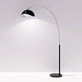 Modern Black Floor Lamp With Silver Curved Pole And Sleek Design