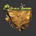 3D Illustration of Floating Island with House Trees and Small Pond