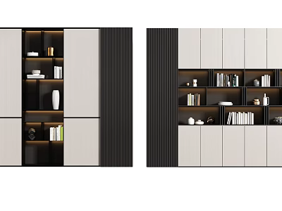Modern Bookcase With Open Shelves Closed Cabinets Books Vases And Decorative Items 3d model